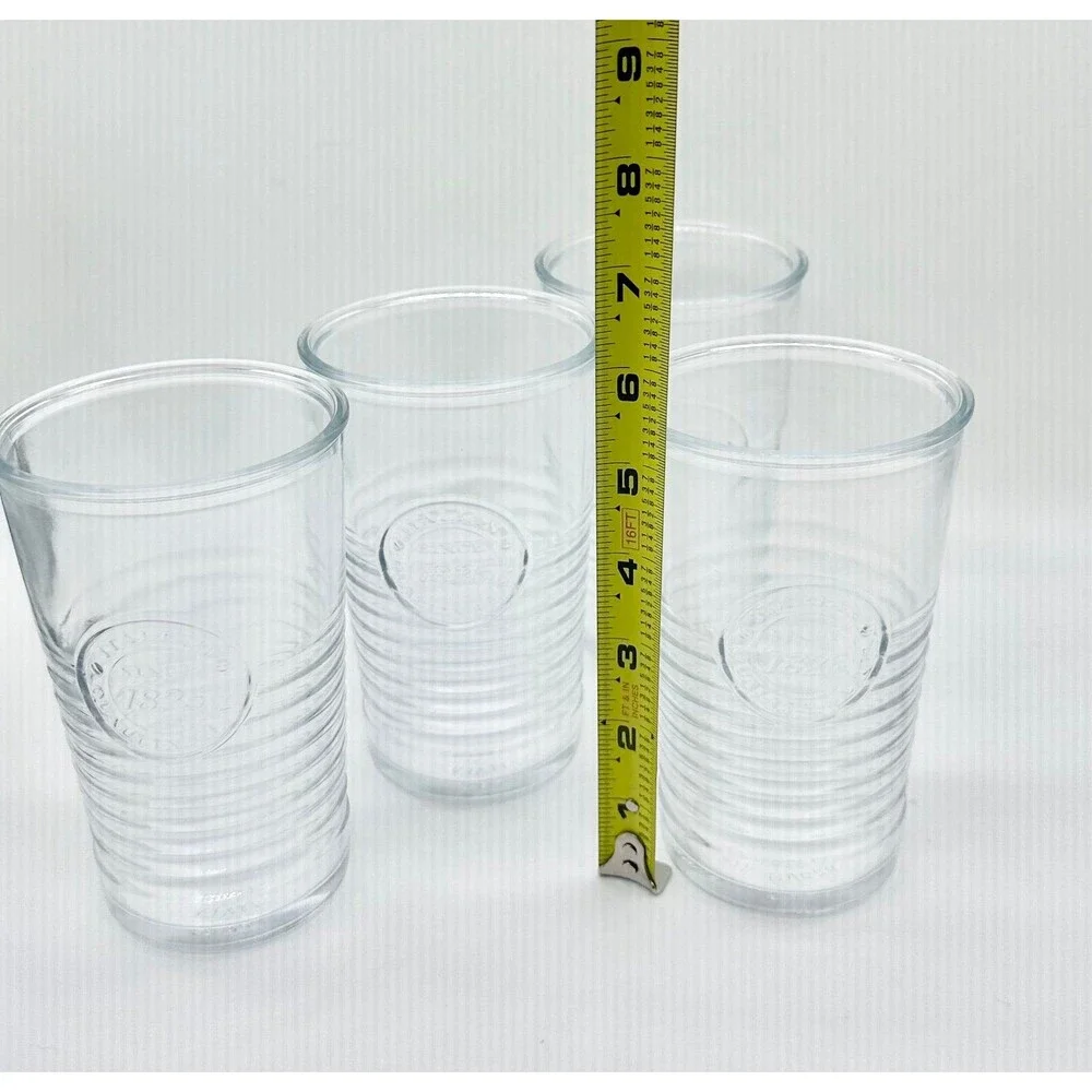 Set of 4  Bormioli Rocco Officina 1825 Glasses horizontal ridges embossed seal